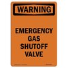 Signmission Safety Sign, OSHA WARNING, 10" Height, Aluminum, Emergency Gas Shutoff Valve, Portrait OS-WS-A-710-V-13154